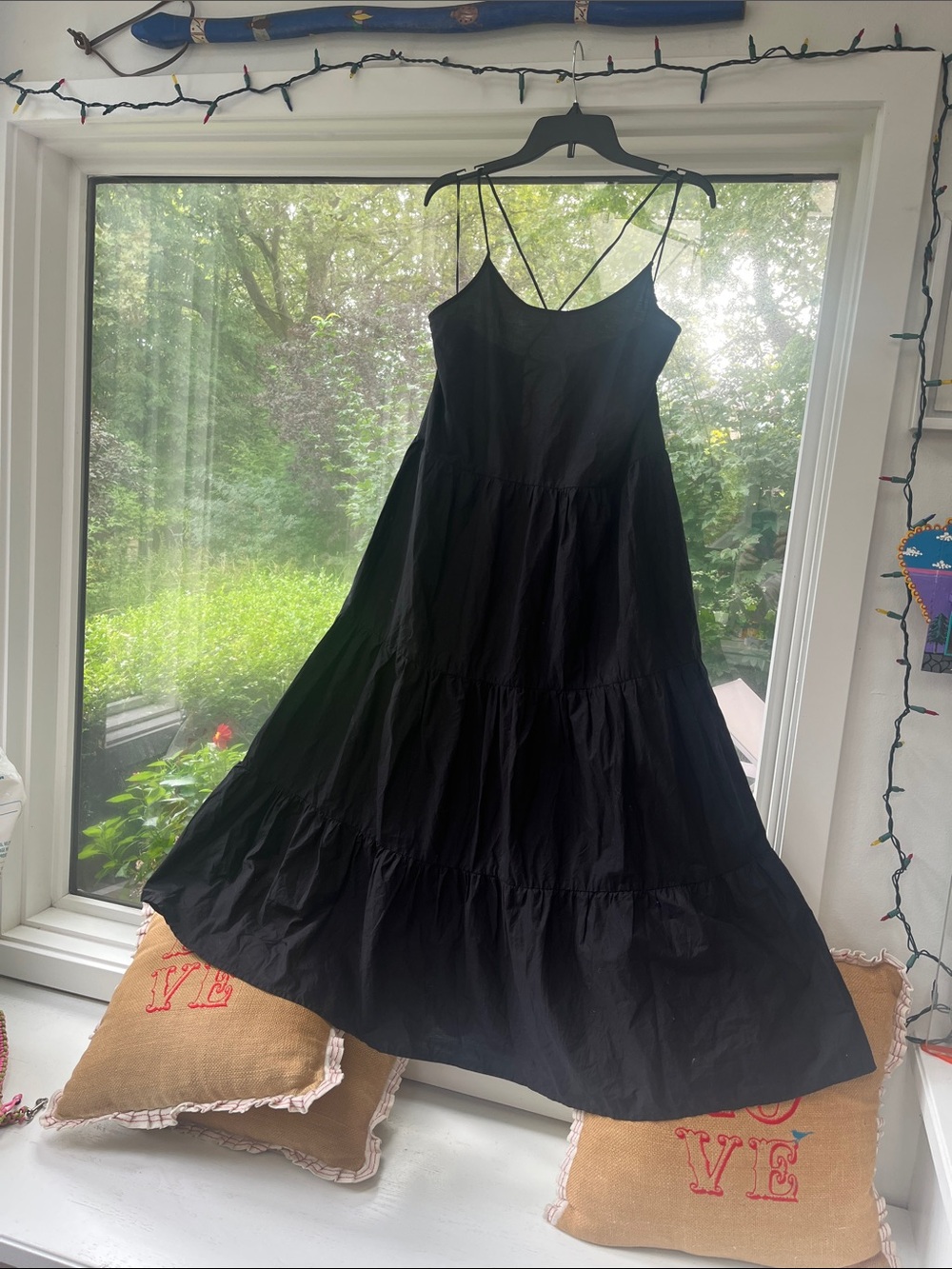 Elegant Black Tiered Maxi Dress with Delicate Straps